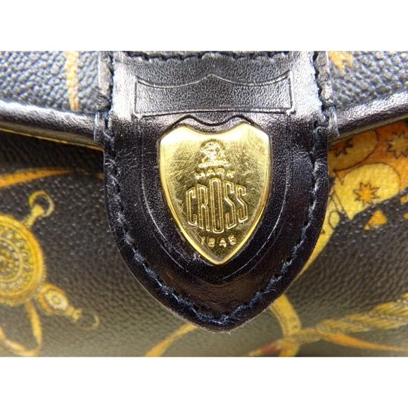 Vintage Mark Cross Equestrian Crossbody‎ Purse Black w/ Equestrian Print Small